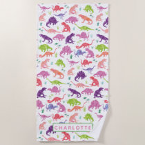 Kids Personalized Dinosaur Watercolor Pattern Beach Towel