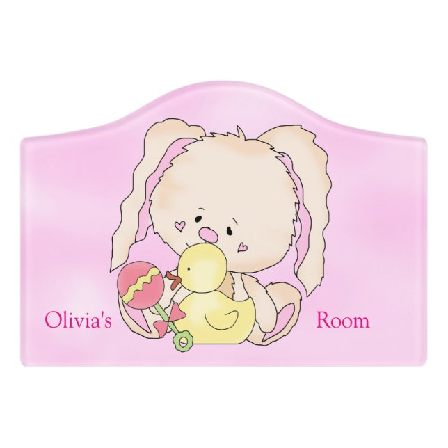 Kid's Personalized Door Sign Baby Bunny Baby Toys (Small Crest Front)