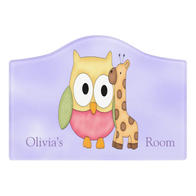 Kid's Personalized Door Sign Owl Giraffe (Small Crest Front)