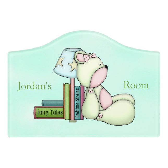 Kid's Personalized Door Sign Teddy Bear Books (Small Crest Front)