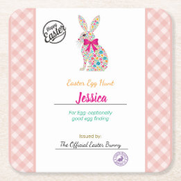 Kids' Personalized Easter Egg-cellance Square Paper Coaster