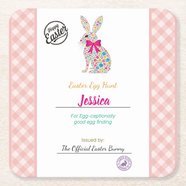 Kids' Personalized Easter Egg-cellance  Square Paper Coaster (Front)