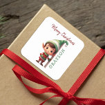 Kids Personalized Elf Christmas Square Sticker<br><div class="desc">Looking for a magical touch to your Christmas gifts this year? Discover our adorable personalized elf Christmas gift stickers, dressed in festive green and red. Not only do they feature a lovable elf, but they can also be personalized with your child's name. Make this season unforgettable with a sprinkle of...</div>