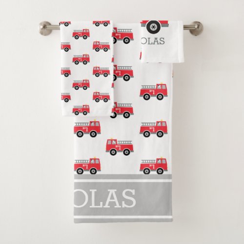 Kids Personalized Fire Truck Bath Towel Set