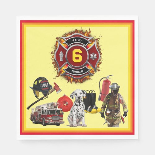 Kids Personalized Firefighter Birthday Napkins