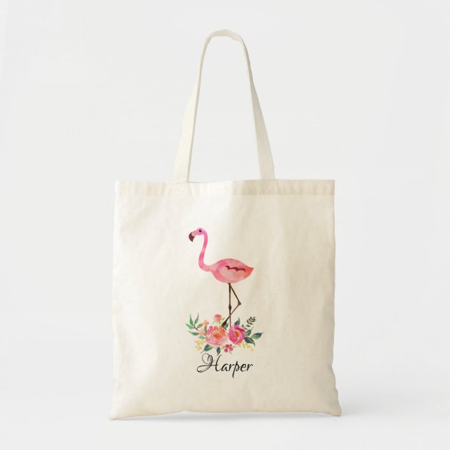 Kids Personalized Flamingo Tote Bag (Front)