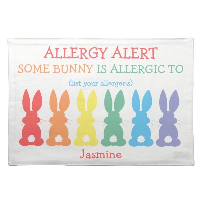 Kids Personalized Food Allergy Custom Bunny Cloth Placemat (Front)
