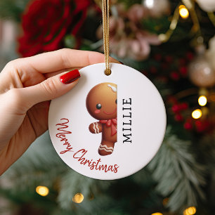 Kids Personalized Gingerbread Man Christmas Ceramic Ornament
