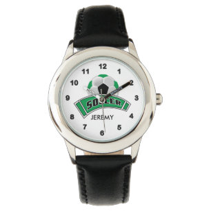 Kids Personalized Green Soccer  Watch