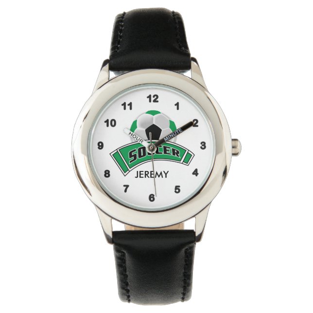 Kids Personalized Green Soccer  Watch (Front)