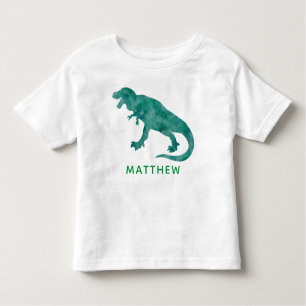 Kids Personalized Green Watercolor Dinosaur Toddler T-shirt