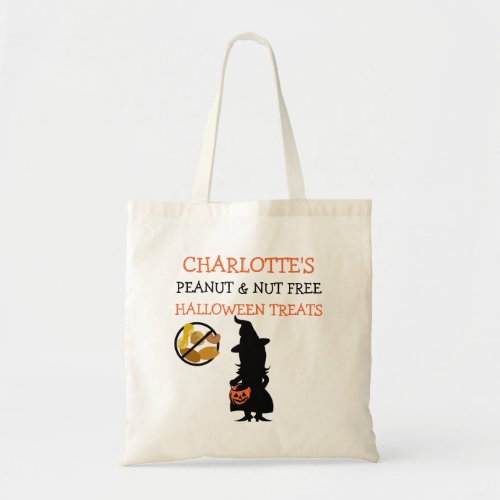 Kids Personalized Halloween Nut Free Witch Tote Bag