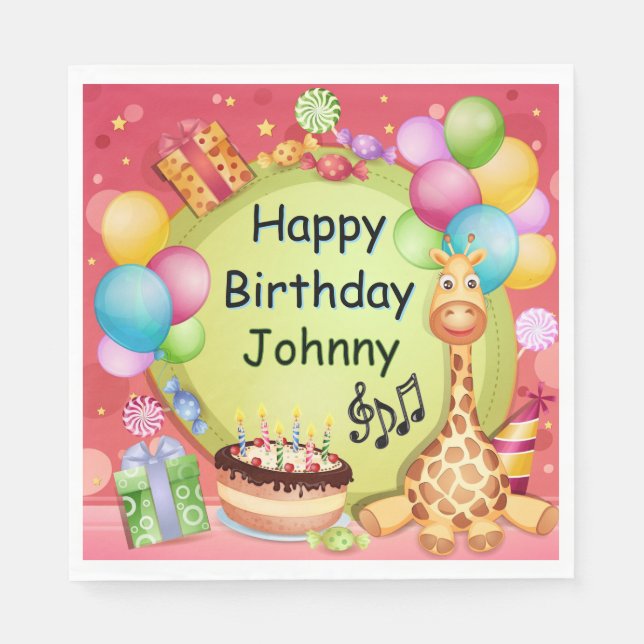 Kids  Personalized Happy Birthday Napkins (Front)