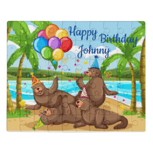 Kids Personalized Happy Birthday Seals Jigsaw Puzzle