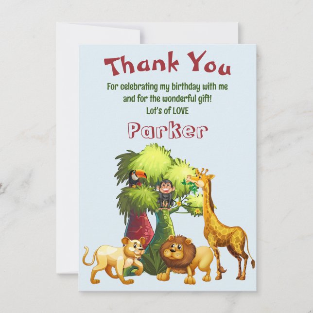 Kids' Personalized Jungle Birthday Thank You Card (Front)