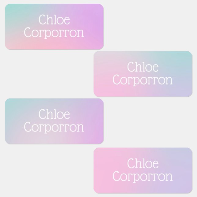 Kids personalized name labels pink purple and teal (Group)