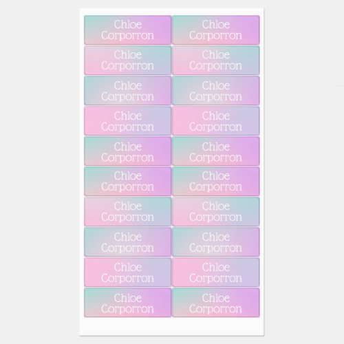 Kids personalized name labels pink purple and teal