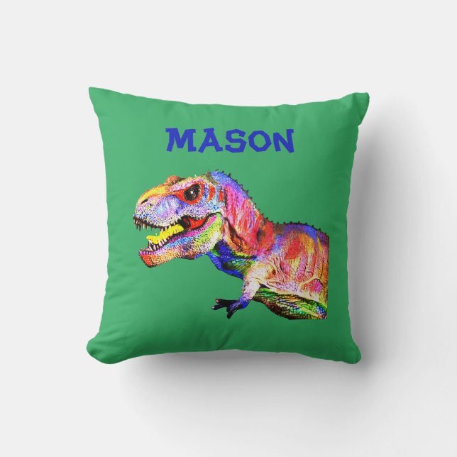 Kids Personalized Name T-Rex Pillow (Front)