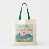 Whale Tote Bag, Navy Sea Theme Cartoon Big Fish with Others in