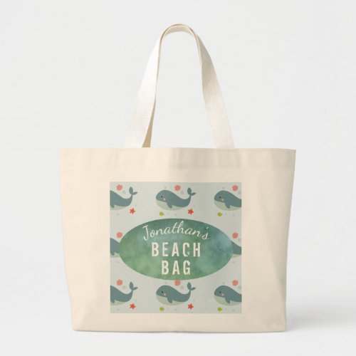 Kids Personalized Name Whale Beach Tote Bag