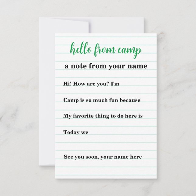 Kids Personalized Notecards for Summer Camp (Front)