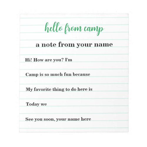 Kids Personalized Notepad for Summer Camp