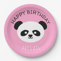 Kids Personalized Panda Bear Kawaii Birthday Pink Paper Plates