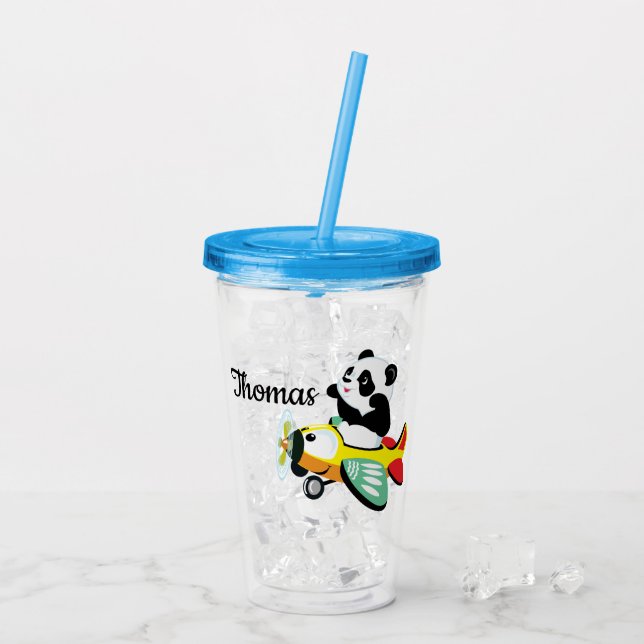 Kids Personalized Panda Flyer Acrylic Tumbler (Back Ice)