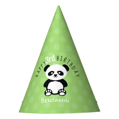 Kids Personalized Panda Kawaii Birthday Green Party Hat