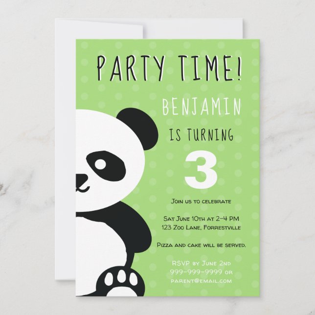 Kids Personalized Panda Kawaii Birthday Invitation (Front)