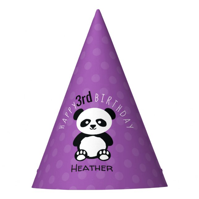 Kids Personalized Panda Kawaii Birthday Purple Party Hat (Front)