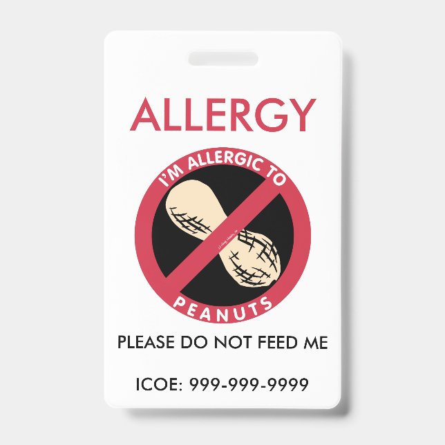 Kids Personalized Peanut Allergy Emergency Badge (Front)