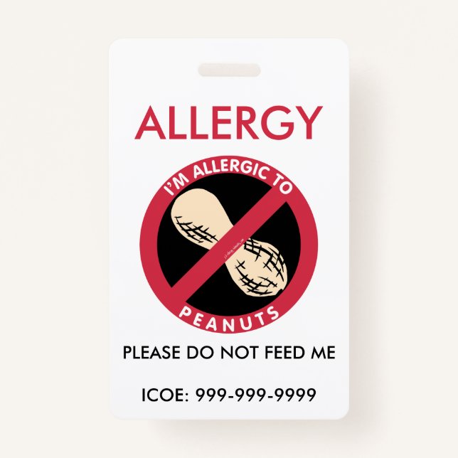 Kids Personalized Peanut Allergy Emergency Badge (Front)