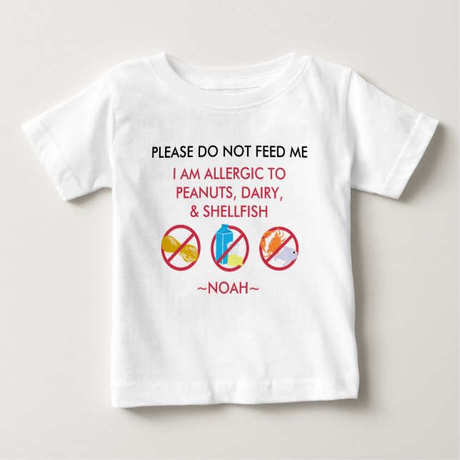Kids Personalized Peanut, Egg & Shellfish Allergy Baby T-Shirt (Front)