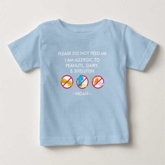 Kids Personalized Peanut, Egg & Shellfish Allergy Baby T-Shirt (Front)