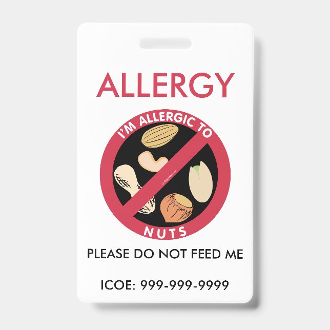 Kids Personalized Peanut Nut Allergy Emergency Badge (Front)
