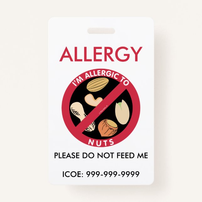 Kids Personalized Peanut Nut Allergy Emergency Badge (Front)