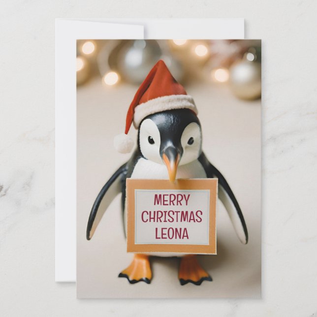 Kids Personalized Penguin Novelty Christmas Holiday Card (Front)