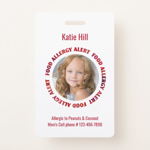 Kids Personalized Photo Food Allergy Medical Alert Badge