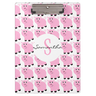 Kids Personalized Pink Pig Pattern Cute Pink Clipboard