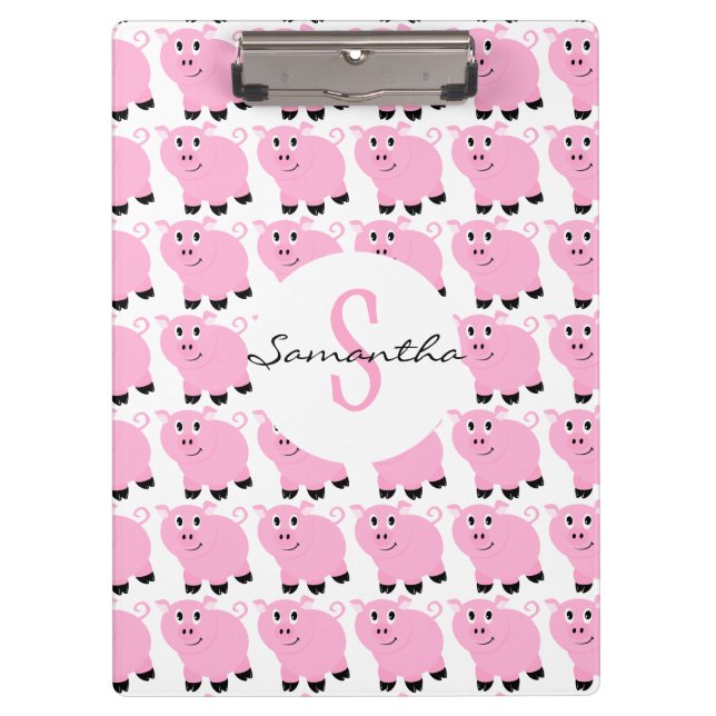 Kids Personalized Pink Pig Pattern Cute Pink Clipboard (Front)
