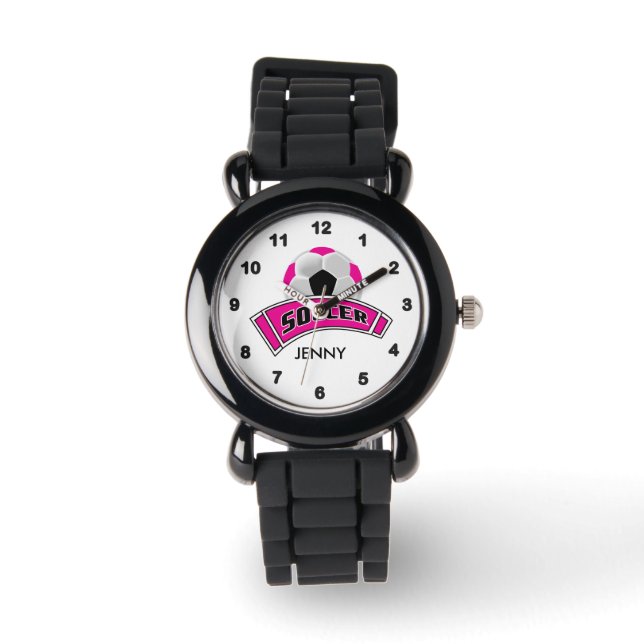 Kids Personalized Pink Soccer  Watch (Front)