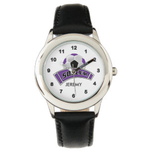 Kids Personalized Purple Soccer Watch