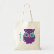 Kids Personalized Purple Teal Cute Owl Tote Bag