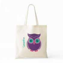 Kids Personalized Purple Teal Cute Owl Tote Bag