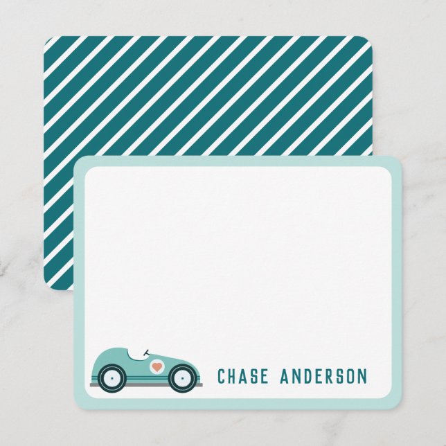 Kids Personalized Race Car Note Card for Boys (Front/Back)