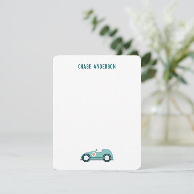 Kids Personalized Race Car Note Card for Boys (Standing Front)