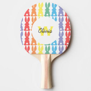 Kids Personalized Rainbow Bunny Pattern Silhouette Ping Pong Paddle