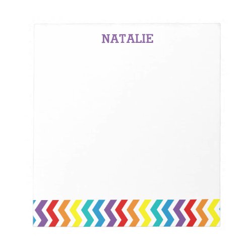 Kids Personalized Rainbow Chevron Modern Feminine Notepad