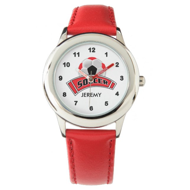 Kids Personalized Red Soccer  Watch (Front)